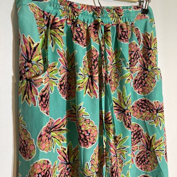 All For Color Dresses & Skirts - Pineapple Print Lightweight Maxi Skirt With Pockets Women's L Teal Pink Festival
